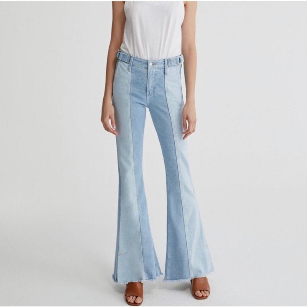 AG Iva Paneled Flare Rise Bell Denim w/ Raw Hem Size 28